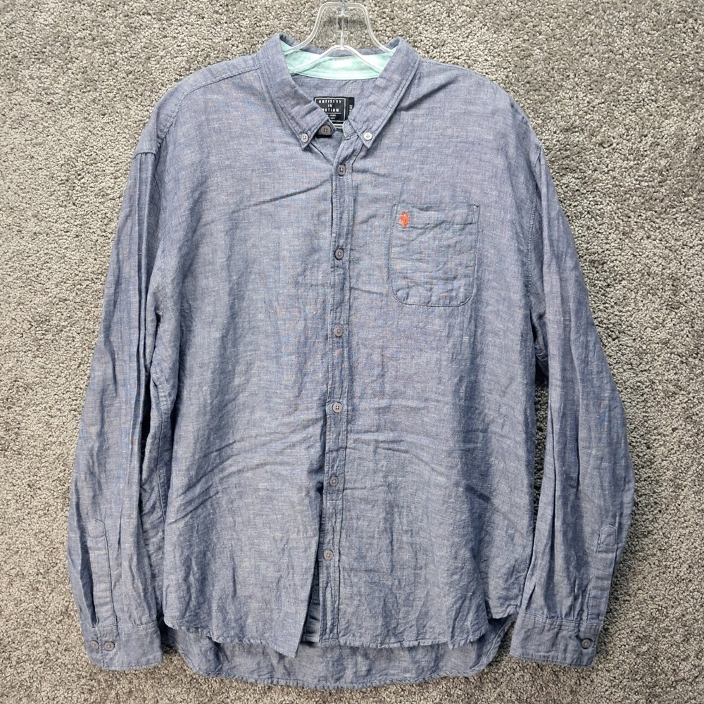 Artistry In Motion Mens Blue Long Sleeve Button Down Lobster Shirt Size Large